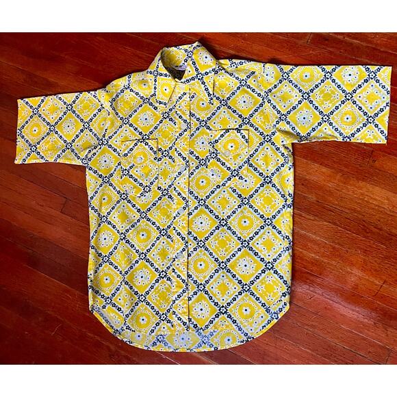 Vintage 70’s Men’s Jet Shirts Ltd Yellow Black Dagger Collar Button Up Medium 16 - Picture 1 of 6